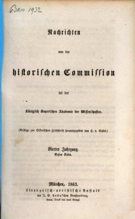 Nachrichten von der Historischen Commission bei der Königlich Bayerischen Akademie der Wissenschaften. 4, 4. 1863, 1