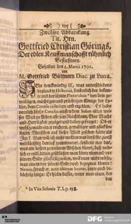 Zwölffte Abdanckung. Tit. Hrn. Gottfried Christian Görings...