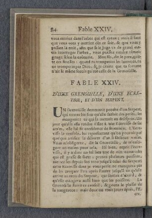 Fable XXIV. D'une grenouille, d'une ecrevisse, et d'un serpent.