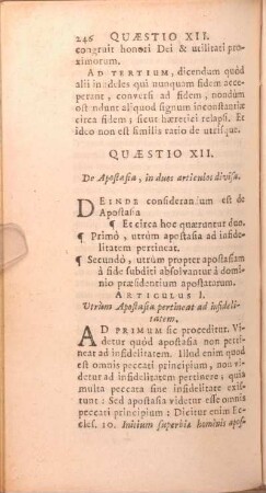 Quaestio XII. De Apostasia, in duos articulos divisa.