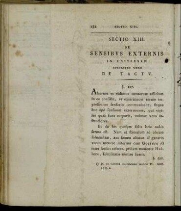 Sectio XIII. De Sensibus Externis In Universum Speciatim Vero De Tactu