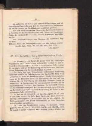 47. Die Redaktion der "Astronomischen Nachrichten".