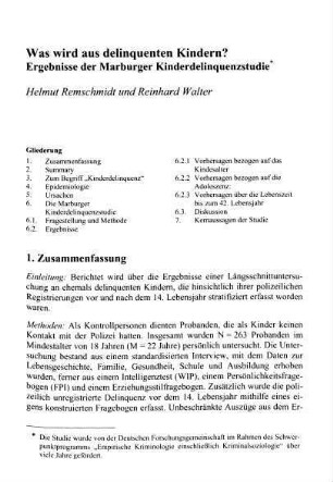 469-486, Was wird aus delinquenten Kindern? Ergebnisse der Marburger Kinderdelinquenzstudie