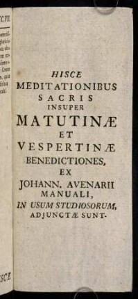 1-38, Hisce Meditationibus Sacris Insuper ...