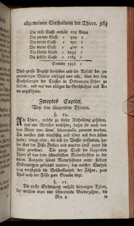 Zweytes Capitel. Von den säugenden Thieren.