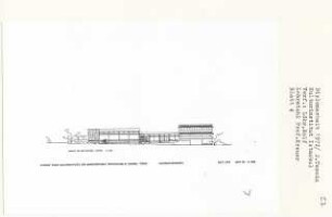 Kulturinstitut Istanbul (Diplomarbeit bei Willy Kreuer): Ansicht von Osten (Alternativentwurf) 1:200