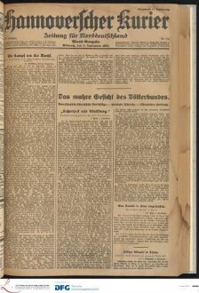 Hannoverscher Kurier : Hannoversches Tageblatt ; Morgenzeitung für Niedersachsen