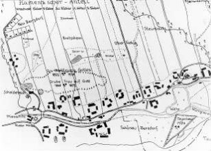 Berzdorf auf dem Eigen. Flurkarte Berzdorf, nach 1835, aus: Im Wandel der Zeit - Zur Geschichte des Braunkohlenwerkes Berzdorf auf dem Eigen (Ort 1969/1970 devastiert)