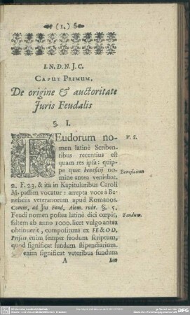 Caput Primum. De Origine & auctoritate Iuris Feudalis