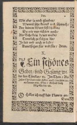 X. Ein schönes Gebet/ und Gesang wider den Turcken ...