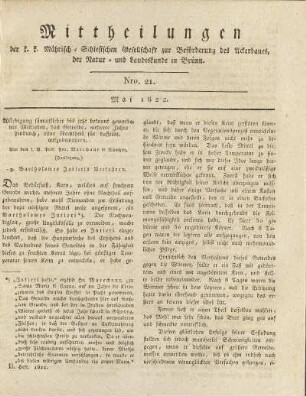 21.1822: Mittheilungen. Nro. 21. Mai 1822.
