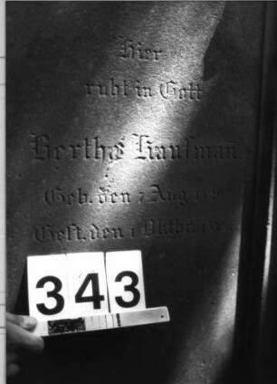 Grabstein 343 (Index: 100084915) Maße HxBxT: 183x77x32 cm Beschreibung: ädikulaart. St. m. Säulen, Giebel m. Akroteren: Grabstein 343