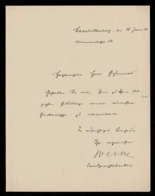 Brief von Richard Wilke an Otto von Gierke, Charlottenburg (Berlin), 10.1.1911