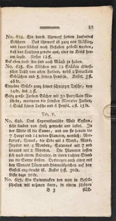 Tab. V. [Beschreibung] No. 626.-647.