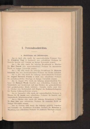 I. Personalnachrichten.