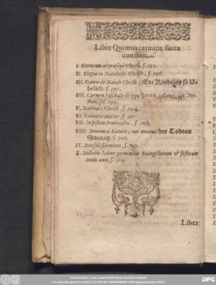 Liber Quintus carmina sacra continet.