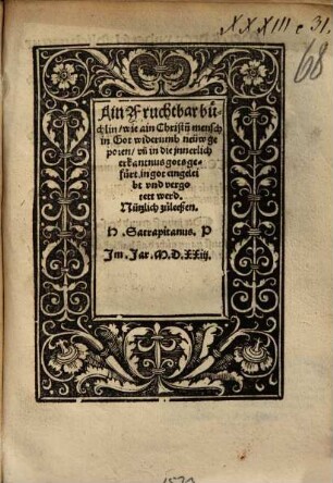 Ain Fruchtbar büchlin, wie ain Christen mensch in Got widerumb neüw geporen und in die jnnerlich erkantnus gots gefürt, in got eingeleibt und vergotett werd