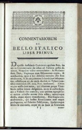 Commentariorum de Bello Italico Liber Primus.
