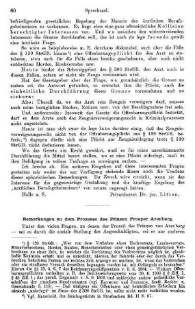 60-63, Bemerkungen zu dem Prozesse des Prinzen Prosper Arenberg