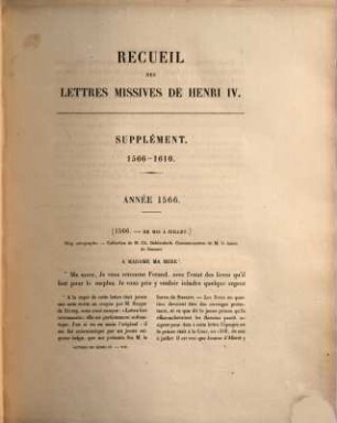 Recueil des lettres missives de Henri IV. 8, 1566 - 1610. Supplement