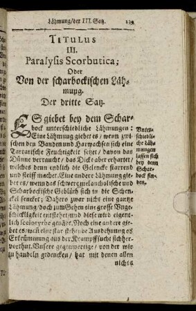 Titulus III. Paralysis Scorbutica; Oder Von der scharbockischen Lähmung. Der dritte Satz.