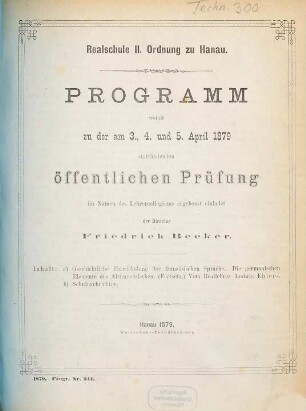 Programm : womit zu den ... öffentlichen Prüfungen ergebenst einladet, 1878/79
