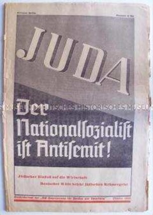 Antisemitischer Sonderdruck der "NS-Tageszeitung für Zwickau und Umgebung" über den jüdischen Einfluss in der Weltwirtschaft