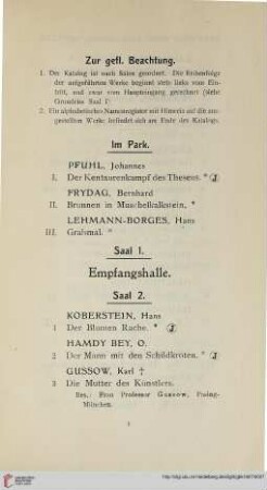[Verzeichnis der ausgestellten Kunstwerke nach Sälen geordnet]