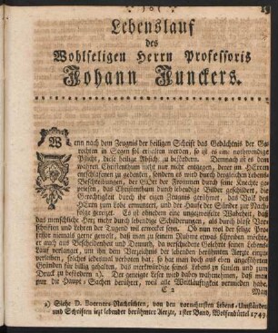 Lebenslauf des Wohlseligen Herrn Professoris Johann Junckers.