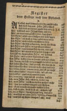 Register derer Gesänge nach dem Alphabeth