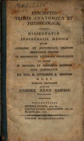 Descriptio iridis anatomica et physiologica