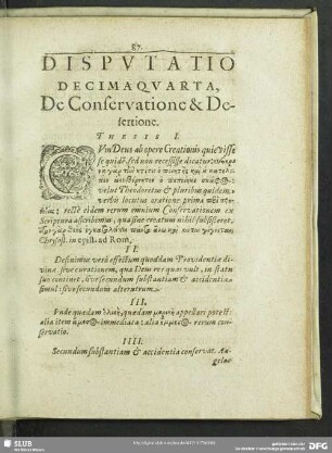 Disputatio Decimaquarta, De Conservatione & Desertione