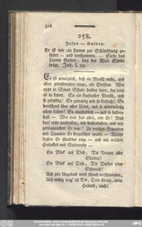 258. Jesus - Dulder. Er ist wie ein Lamm zur Schlachtung geführt - und verstummte. - Siehe das Lamm Gottes, das der Welt Sünde trägt. Joh. I. 29.
