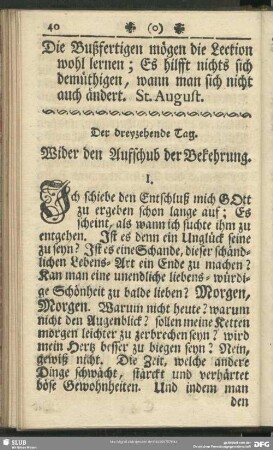 Der dreyzehende Tag. Wider den Auffschub der Bekehrung : dreyzehende Tag. Wider den Auffschub der Bekehrung