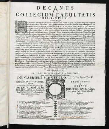 Decanus Et Collegium Facultatis Philosophicae Lectoribus Salutem