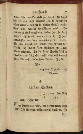 5. Carl an Sophien. K .. den 1sten May 1754.