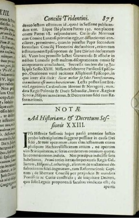 Notæ Ad Historiam & Decretum Sessionis XXIII.