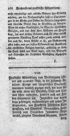 XXII. Practische Abhandlung von Verfertigung schöner und accurater Risse.