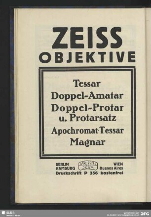 Werbung: Zeiss Objektive, Jena