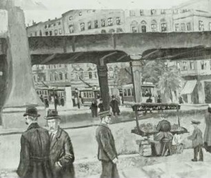 Straßenkreuzung in Berlin mit Hochbahnbrücke