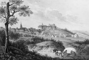 Ortsansicht mit Schloss und Burgruine, Frauenstein