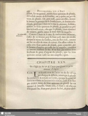 Chapitre XXV. De l'Essai du Fer & de l'Acier pour sçavoir ce qu'ils tiennent d'Argent