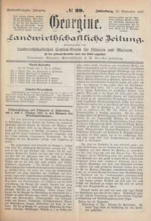 Fünfundfünfzigster Jahrgang. No. 39. Insterburg, 29. September 1887.