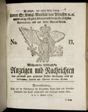 No. 13. Montags, den 29ten März 1773.