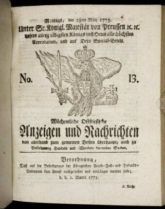 No. 13. Montags, den 29ten März 1773.