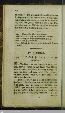 5ter Januar. 1428. † Kurf. Friedrich der Streitbare