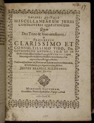 Decades Quinque Miscellanearum Iuris Controversi Quaestionum