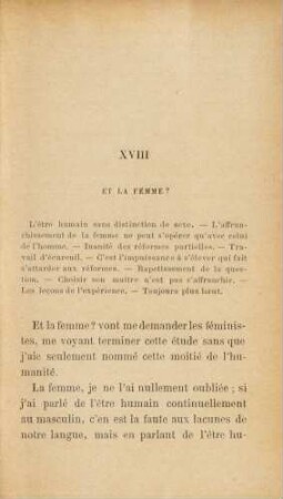 XVIII Et La Femme?