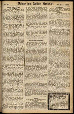 Zweite Ausgabe vom Samstag, den 20. Oktober 1883.