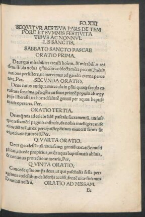 Sequitur Aestiva Pars De Tempore Et Summis Festivitatibus Ac Nonnullis Sanctis ...